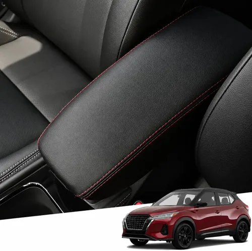 Vista 120 de Great-luck Funda de cuero para consola central, almohadilla para reposabrazos, accesorios de cubierta de caja (costuras rojas) para BMW X1 2023 2024