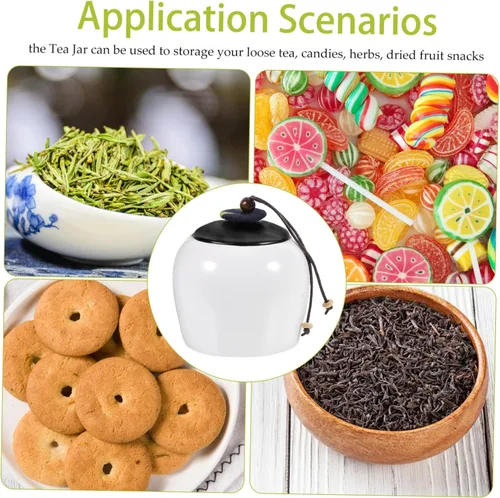Vista 8 de BESTonZON Jarra de té de oficina para dulces, tarro de té de cerámica, recipiente sellado para alimentos, contenedor de café, contenedor