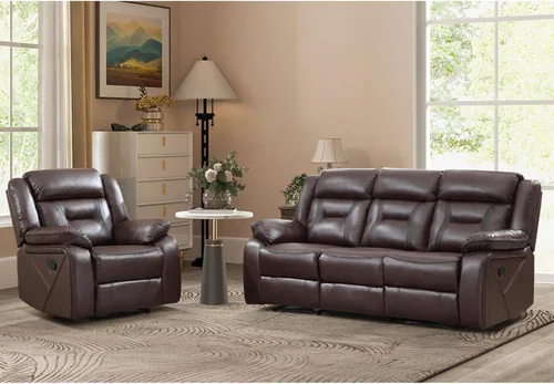 Vista 17 de Sofá reclinable manual de cuero sintético, sofá reclinable de 3 plazas, sofá cama para sala de estar, muebles, sala de reuniones, marrón oscuro