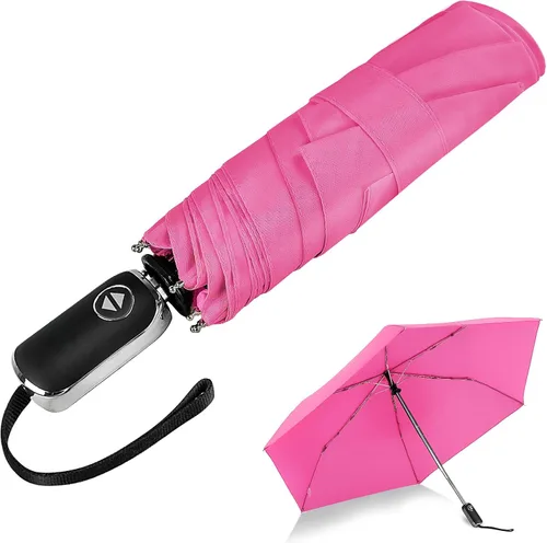 Vista 25 de LEAGERA Paraguas de viaje compacto para bolso, mango plano, impermeable para lluvia ligera