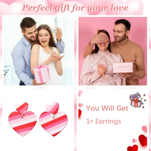 Vista 5 de Valentine Earrings for Women Pink Heart Earrings Valentines Day Gifts for Her Valentines Dress Shirts Outfits Accessories Pink Stuff