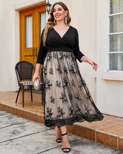 Vista 3 de GRAPENT Women's Plus Size Sequin 34 Sleeves Evening Gown Party Long Maxi Dress