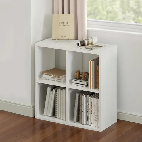 Vista 31 de Organizador de almacenamiento vertical de 2 cubos de metal, estantería corta negra con espalda abierta, estante de almacenamiento de cubo pequeño
