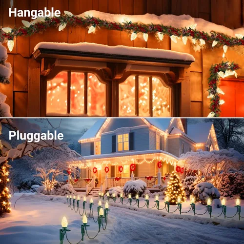 Vista 4 de SURAIELEC C9 Luces de Camino de Navidad, 25 PIES Luces de Navidad para Sendero con 25 Estacas, 25 Bombillas LED Blanco Cálido, Decoración Navideña