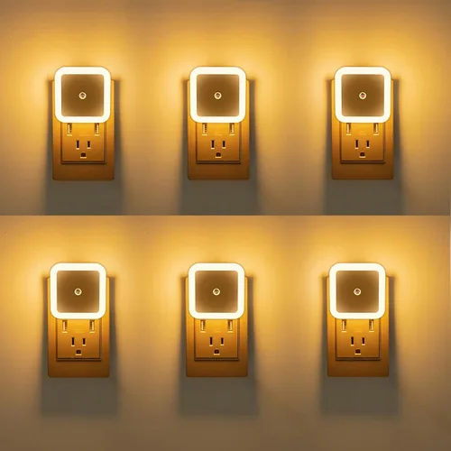 Vista 10 de Paquete de 6 luces nocturnas LED azules enchufables, sensor de atardecer a amanecer encendido y apagado automático, eficientes energéticamente