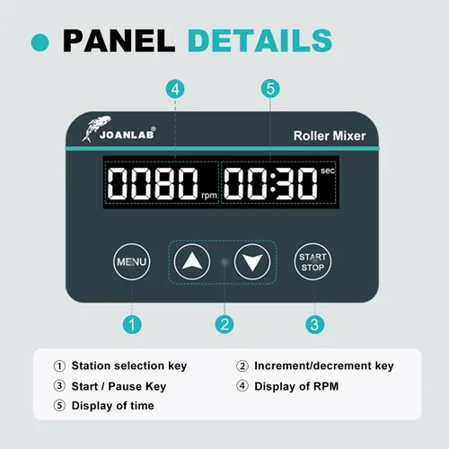 Vista 3 de Mezclador de Rodillos de Tubos Analógico Digital, Mezclador de Tubos con Velocidad Ajustable 20-80RPM, 6 Rodillos con Temporizador (1min-23h59min)