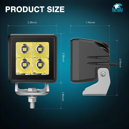 Vista 2 de Nilight - Juego de 2 focos LED para motocicleta de 2 pulgadas y 20 W, haz focalizado cuadrado, luz de trabajo mini para conducción, incorporada EMC