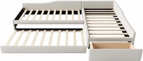 Vista 5 de Merax Sofá cama doble, cama doble tapizada con cama nido y cajón, color beige