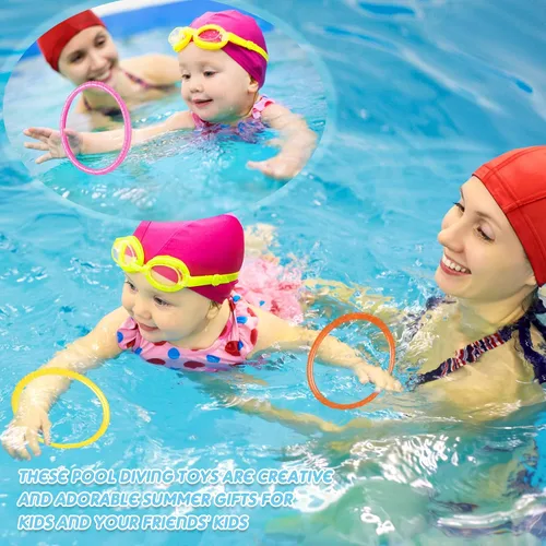 Vista 4 de Lewtemi 30 anillos de buceo de arco iris para piscina, juguete de buceo para niños, fácil de encontrar y agarrar, adecuado para niños y adultos, 6