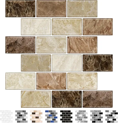 Vista 11 de URCOLOR 10 hojas de adhesivos para loseta en muro de cocina, diseño de metro, autoadhesivos, 12 x 12 pulgadas, para loseta en muro de cocina y baño