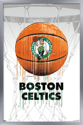 Vista 9 de Trends International NBA Boston Celtics - Póster de pared Drip Ball 20, 14.725 x 22.375 pulgadas, versión enmarcada de madera de granero Versión