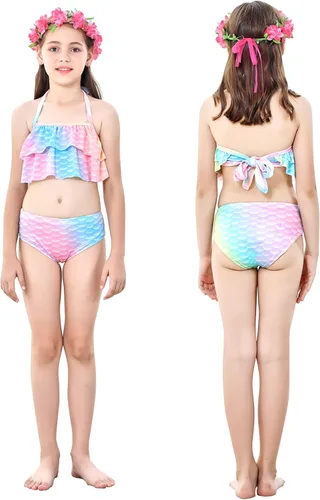 Vista 7 de zocapuy Traje de baño de cola de sirena para niñas y niños, disfraz de princesa, traje de baño para fiesta (sin monoaleta)