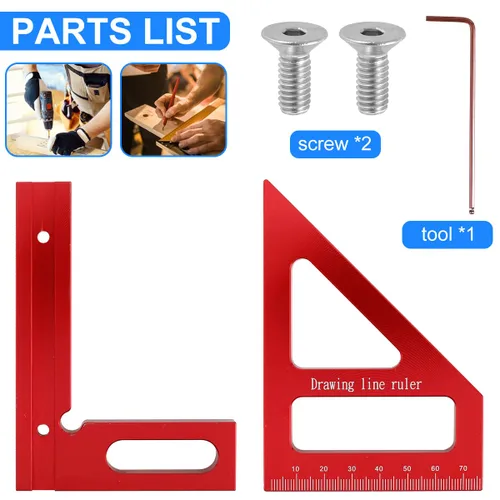 Vista 6 de Regla de ángulo de carpintería aleación de aluminio, herramienta de medición de diseño de regla de medición de carpintero, regla de medición