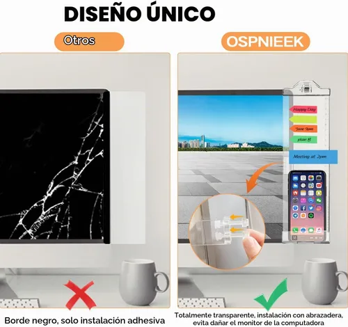 Vista 3 de Tableros de notas para monitor para computadora, paquete de 2 unidades (izquierda y derecha) multifunción de acrílico para recordatorio, panel