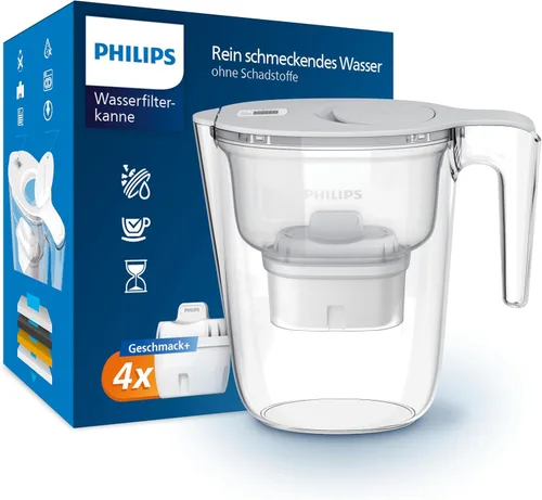 Vista 11 de Jarra de agua con filtro Philips +3 cartuchos de recambio Micro X-Clean, flujo rápido, color blanco, 2,6 litros, temporizador electrónico