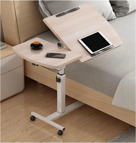 Vista 10 de Mesa auxiliar pequeña, mesa auxiliar para sala de estar, mesa auxiliar de ángulo ajustable, rotación de 360° con ruedas, mesa auxiliar móvil, fácil