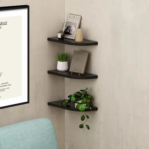 Vista 4 de WELLAND Juego de 3 estantes de esquina flotantes para montaje en pared, para baño, dormitorio, sala de estar, cocina, oficina y más (negro)