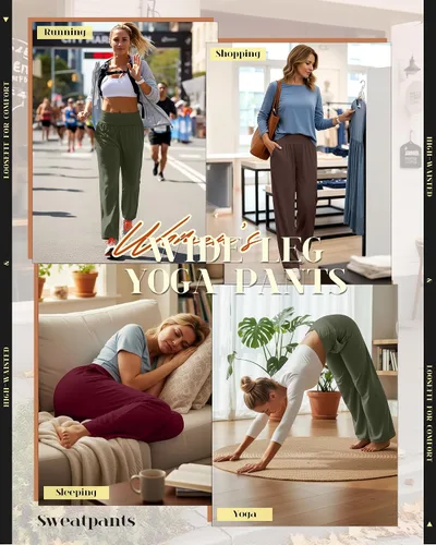 Vista 182 de Neer - Conjunto de 3 pantalones de yoga de pierna ancha para mujer - Pantalones deportivos cómodos, holgados, de cintura alta y casuales