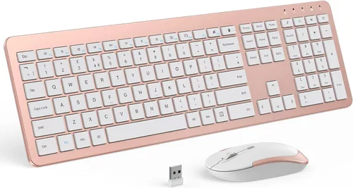 Vista 10 de Combo de teclado y mouse inalámbricos, tamaño completo, delgado, inalámbrico, con teclado numérico, conexión estable de 2.4 G, DPI ajustable