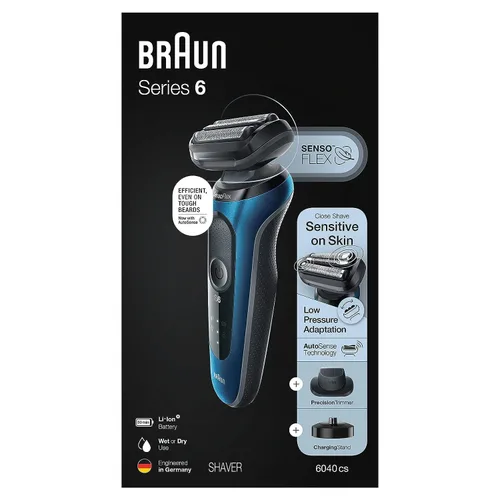 Vista 8 de Braun Maquinilla de afeitar eléctrica para hombre, serie 6 6120s, afeitado en húmedo y seco, modos de afeitado turbo y suave, con recortador
