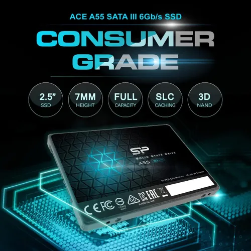 Vista 3 de SP 1TB SSD 3D NAND A55 SLC Cache Performance Boost SATA III 2.5" 7mm (0.28") Unidad interna de estado sólido (SP001TBSS3A55S25)