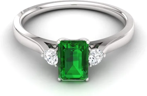 Vista 2 de Diamondere Anillo de compromiso con piedras preciosas naturales y certificadas y diamantes en oro blanco de 14 quilates Anillo de tres piedras