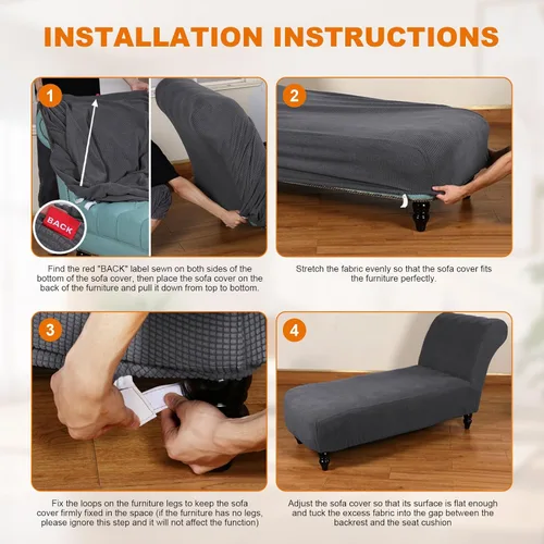 Vista 6 de ele ELEOPTION Funda para tumbona súper elástica para interiores, funda de lujo para tumbona sin brazos, ajuste universal de 40 a 60 pulgadas de Gris