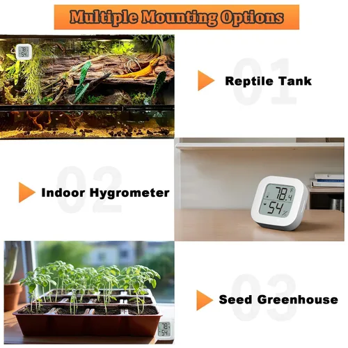 Vista 6 de Termómetro de tanque de reptiles, mini termómetro higrómetro digital, medidor de humedad de temperatura interior y exterior para humidores