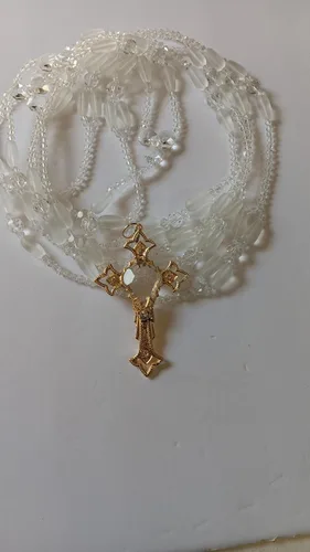 Vista 4 de Lazo de boda/Lazo de Matriminio/Lasso Para Boda/Lazo de cristal mate en forma de gota con cristal natural Lazo sin imagenes y cruz con cristal sin