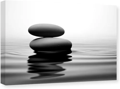 Vista 7 de CXHOSTENT Lienzo decorativo para pared, diseño de piedra zen en blanco y negro en el agua, marco decorativo de meditación, espíritu, spa, Zen - 1
