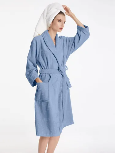 Vista 6 de SIORO Batas de tela de rizo para mujer, bata de baño de algodón suave, bata de ducha larga, cuello de chal, ropa de descanso, S-XL