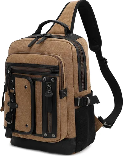 Vista 11 de Leaper Mochila bandolera para hombre: bolsa de mensajero de lona para hombre, bandolera de una sola correa para portátil, senderismo, escuela