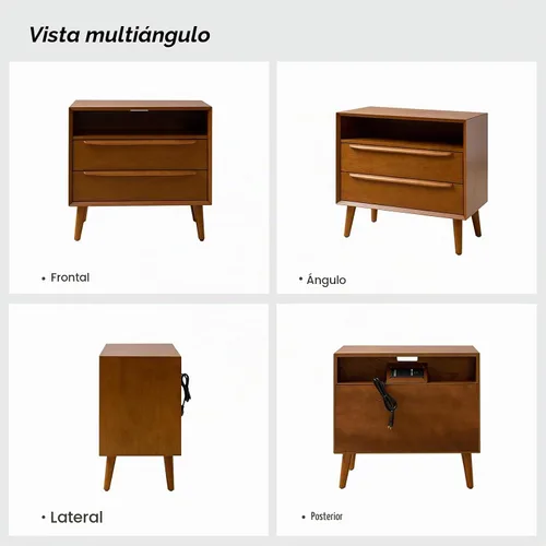 Vista 8 de HULALA HOME Mesa auxiliar con estación de carga, 2 cajones, bellota Acorn