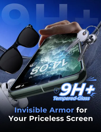 Vista 4 de MAGIC JOHN Paquete de 2 protectores de pantalla de vidrio templado para iPhone 11 Pro Max/XSMAX de 6.5 pulgadas, instalación automática