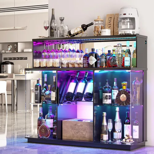 Vista 11 de 47" Coffee Bar Cabinet with RGB LED Lights and Wine Storage White