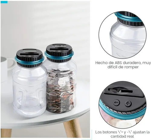 Vista 7 de Alcancía grande para niños y adultos, Vcertcpl Banco digital con contador de monedas LCD, capacidad de 1.8 L, tarro de dinero para adultos, diseñado
