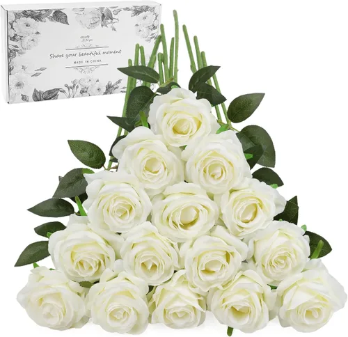 Vista 32 de Rosas artificiales negras – 10 piezas de rosas artificiales falsas de seda con tallos para decoración del hogar, boda, hotel, oficina, centro de mesa