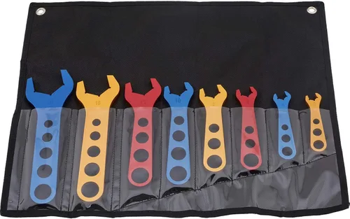 Vista 5 de Speedway Motors Juego de llaves de montaje AN de aluminio con estuche de rollo, sensación fácil de usar de 8 piezas con tamaño de ajuste estampado