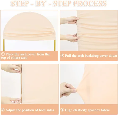 Vista 5 de Cubierta de arco de boda ajustable de elastano, fundas de soporte arqueadas beige, telón de fondo elástico, cubierta de arco de tela de 6.6 pies