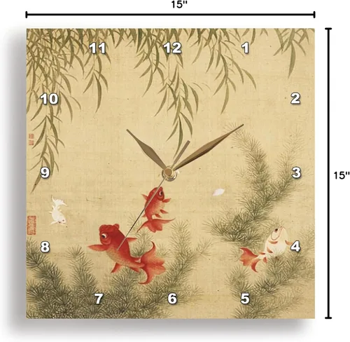 Vista 9 de 3dRose Reloj de pared silencioso - 15 pulgadas - Imagen de tapiz de oro chino con pez Koi - Arte de lentes por Florene - Tapices del mundo