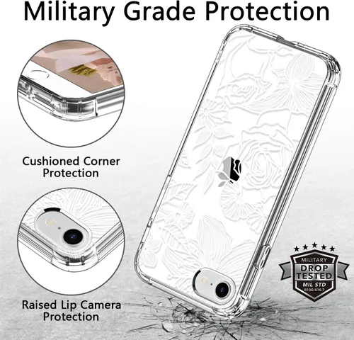 Vista 7 de ICEDIO para iPhone SE 2022, SE 2020, funda para iPhone 8/7 con protector de pantalla, funda transparente de TPU con diseños de moda para niñas