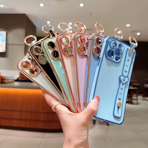 Vista 7 de IDweel Funda para iPhone 11 Pro Max con correa de pulsera ajustable, lazo atril, chapado de lujo de corazón, esquinas elevadas, a prueba de golpes