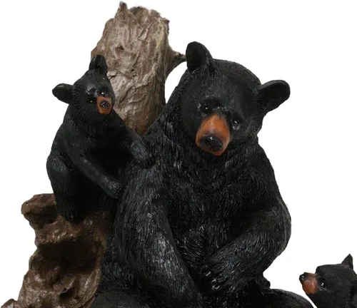 Vista 4 de Ebros Gift Figura rústica de oso negro, madre y sus cachorros en el bosque, 6 pulgadas de alto, diseño de oso de la naturaleza, cabaña familiar