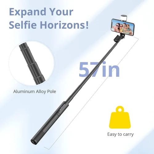 Vista 5 de Sensyne Palo selfie con luz, trípode para teléfono con mango giratorio de 360° compatible con teléfonos celulares