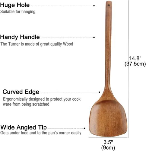 Vista 4 de uxcell Sartén de madera para freír, wok, utensilios de cocina esenciales para cocinar, hornear, voltear marrón Wok Kitchen, for Cooking Baking