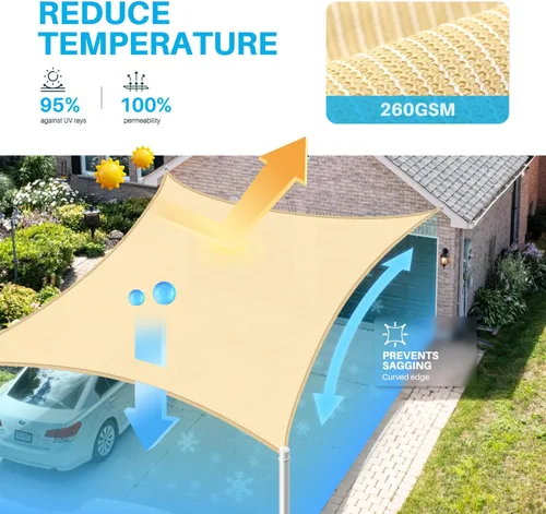 Vista 4 de Patio Paradise - Toldo rectangular de 16 x 16 pies con anillo A super, tela de sombra con bloqueo UV de alta resistencia, cubierta de patio