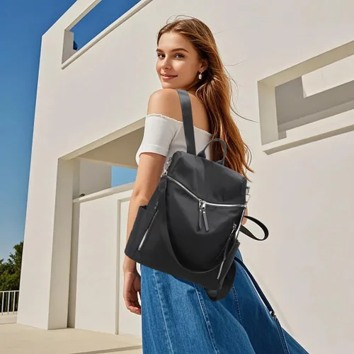 Vista 2 de zhongningyifeng Mochila para mujer, impermeable, ligera, a la moda, casual, de viaje, bolsa de hombro para mujer (negro, grande)