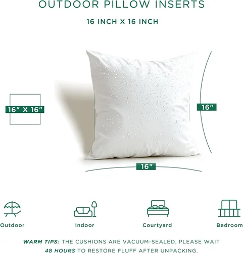 Vista 3 de Codi Juego de 4 rellenos de almohada para exteriores de 16 x 16 pulgadas, almohadas impermeables para muebles de patio