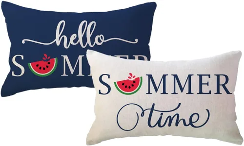 Vista 9 de ULOVE LOVE YOURSELF Hello Summer - Juego de 2 fundas de almohada lumbar de 12 x 20 pulgadas, fundas de almohada decorativas de verano de sandía Negro
