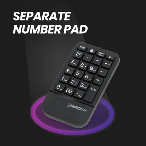 Vista 4 de Perixx PERIDUO-606A, teclado ergonómico compacto inalámbrico 3 en 1 con mouse vertical y teclado numérico, reposamanos ajustable, rueda inclinable
